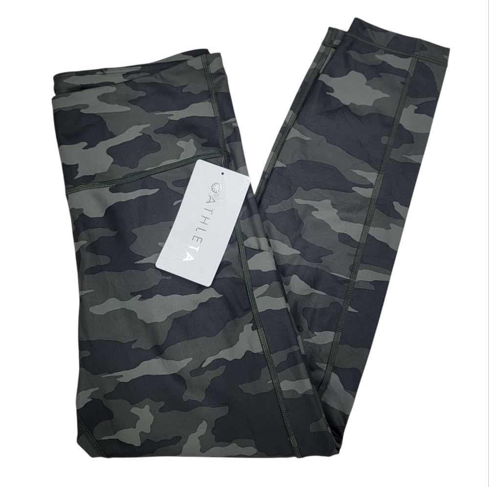 NWT Athleta Ultimate Camo 7/8 Tights Olive Green Workout Leggings Women's M - Picture 16 of 17